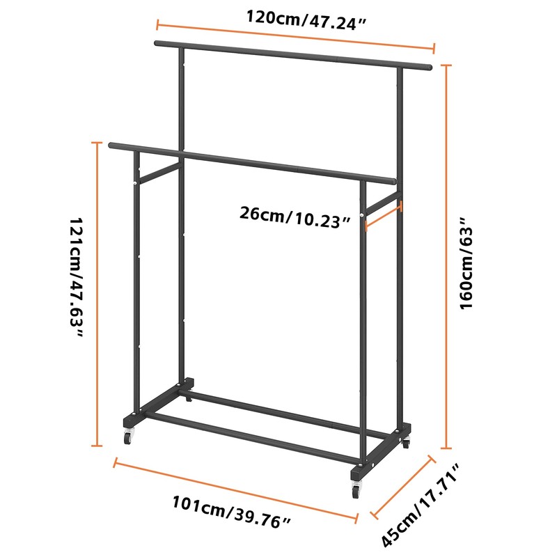 Calmootey Double Rod Clothing Garment Rack,Rolling Hanging Clothes Rack,Portable Clothes
