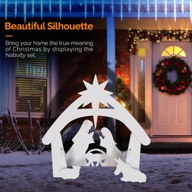 Christmas Inflatables Nativity Scene Outdoor Decorations,Christmas Nativity Garden Jesus Yard Decorations Nativity Sets for Garden Lawn Xmas Decor (White)