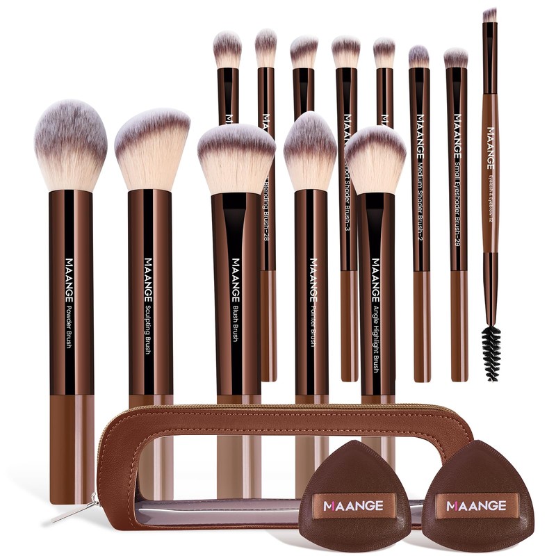 MAANGE 13Pcs Brochas para Maquillaje de Aluminio con Estuche Impermeable