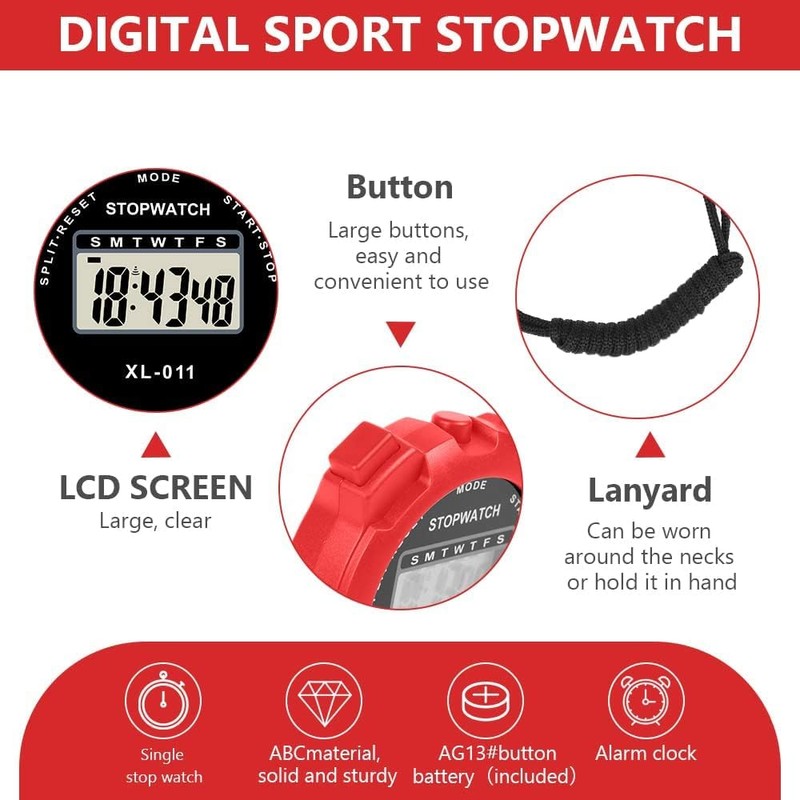 Digital Sports Stopwatch, Multi-Function Digital Sports Stopwatch Large Display, Single