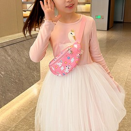 Dzxin Kids Fanny Pack, Cute Unicorn Kids Bum Bag Bumbag Waist Pack Cartoon Hipsack Belt Bag Small Belt Bum Bag Crossbody Purse Waist Pouch for Toddler Girls Boys Running Hiking Travel Sports(Pink)