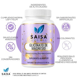 Glicinato De Magnesio | 100 Cápsulas | Magnesio Alta Absorción | Saisa Herbal | Suplemento Alimenticio