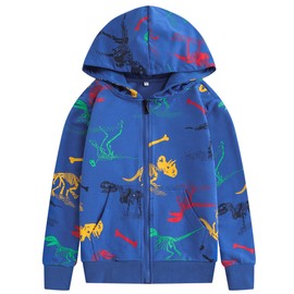 TLAENSON Boys Dinosaur Hoodies Zip Up Sweatshirts Kids Zipper Hooded Sweater Big Boys Dino Clothes Blue Size 150/10-11 Years