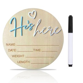 Baby Announcement Sign, ​5.9 Inch Wooden Hello World Newborn Signs, Birth Announcement Sign, Gender Reveal Signs, He's here Decoration, Welcome Newborn Arrival To World, Hospital Nursery for Baby