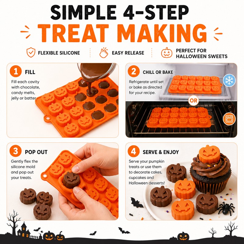 Halloween Pumpkin Silicone Molds for Baking – 2-Pack 18-Cavity Candy