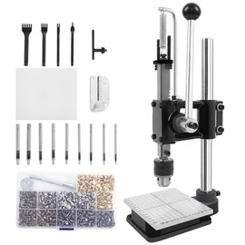Leather Press Machine,Hole Puncher for DIY Leather Craft,Manual Press Punch Tools,with 9 Round Punches (1.5-6mm), 4 Stitching Prongs, 480 Rivets | Stainless Steel Pillar | Punch Puller