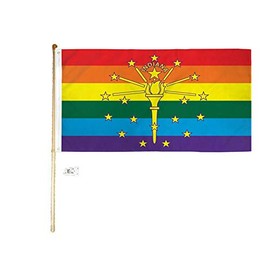 JumpingLight 5 Wood Flag Pole Kit Wall Mount Bracket with 3x5 Indiana Rainbow Polyester Flag - Quality Flags