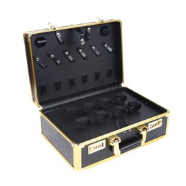 BJTDLLX Professional Barber Carrying Case, Portable Stylist Tool Box Numlock System, Salon Hair Cutting Grooming Kit Storage Organizer for Clippers Trimmers Scissors Barber Supplies -Gold