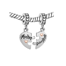 KunBead Mother and Daughter Heart I Love You Bead Charms for Bracelets Necklace Birthday Mothers Day Gift Charm for Mom