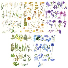 Flower Stickers for Scrapbooking, 200Pcs Vintage Floral Plant Stickers Transparent Wild Flowers Sticker for Journaling DIY Craft Cards