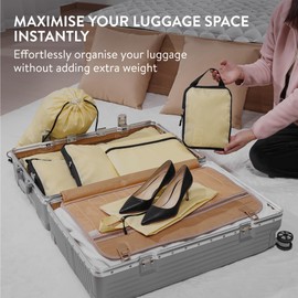 Navaris Compression Packing Cubes 8 Pieces Set - Compressible Travel Bags for Suitcases - Compress Travel Organiser Packing Pods - Suitcase Cabin Bag Hand Luggage Backpack - Beige