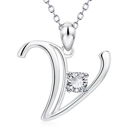 YFN Initial Necklace Sterling Silver Letter V Alphabet Pendant Jewelry for Women