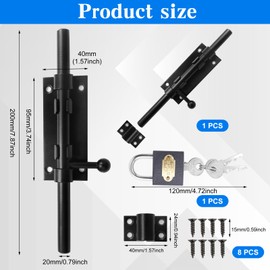 GZhaizhuan Abschließbare Türriegel Bolzenriegel, Edelstahl Schieberiegel Galvanisieren Schwarz, mit Schloss, Schrauben, Schraubendreher für Türen, Fenster, Zäune