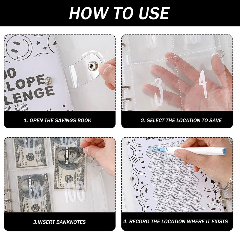 100 Envelope Challenge Folders, 100 Day Savings Challenge Book with