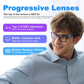 Missfive 2 Pack Mens Multifocus Progressive Reading Glasses, Enhanced Non-Slip TR90 Frame Lightweight Multifocal Readers, Anti-Blue/UV/Eyestrain Eyewear for Near-Range, 2.0x