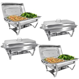 Erweater Chafing Dishes Buffet Set with 1/2 Food Pan, 4 Pack 8QT Stainless Steel Chafers Food Warmer Trays for Buffets, Parties