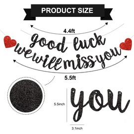 DecoGlee Black Good Luck We Will Miss You Banner,Pre-Strung Glitter Retirement Party Sign Garland,Going Away Farewell Party Decorations, Graduation Party Supplies (No DIY）