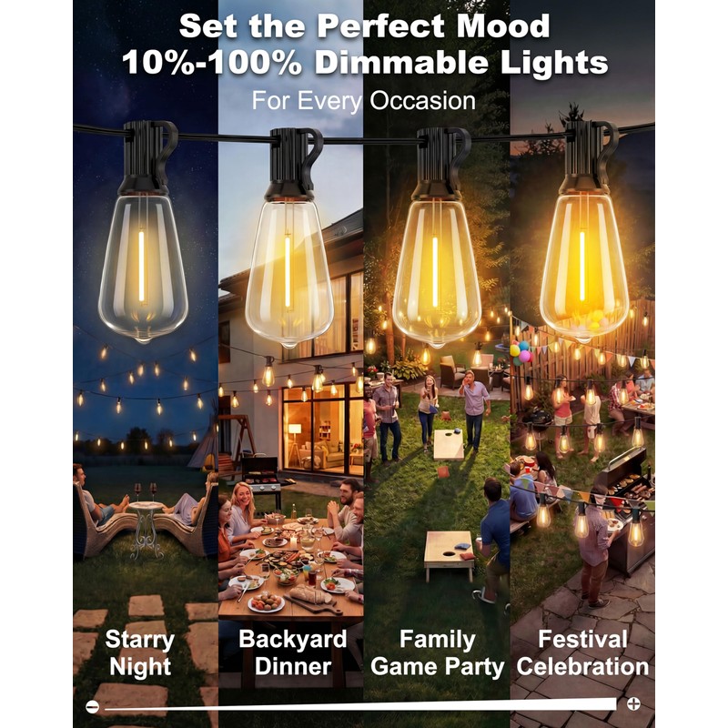 Pesken Outdoor String Lights, 54FT(15+1) ST38 Patio Lights Waterproof IP65