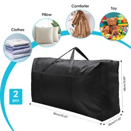 ELLECILA 2 Pcs 120L Black Storage Bags with 4 Shoe Organizer Bag, Extra Large Storage Bag with Zips for Moving,Waterproof Organizer Bags for Clothes, Quilt, Blankets, Bedding