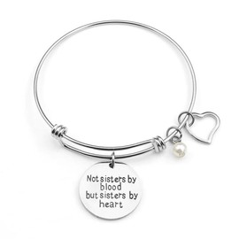 The Positive Christian Sisterhood Bangle Bracelet - Stainless Steel Friendship Bracelet with Heart Charm and Sisterhood Quote - Gift for Sisters and Friends