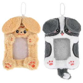 XLIUAX Pack of 2 Photocard Holder, Plush Photo Card Holder, Soft Cartoon Photo Protective Case Idol Cute Card Case for School, Office, Outdoor, Girls, Korean Style Card Case