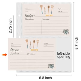 TAOLABV 50 Pack Recipe Card Page Protectors, Easy Storage, 4x6 Inch Recipe Card Sleeves, 2 Pockets Per Page, Sheet Protectors for 8.5 x 9.5 Inch 3 Ring Binder, Recipe Binder Refill Pages