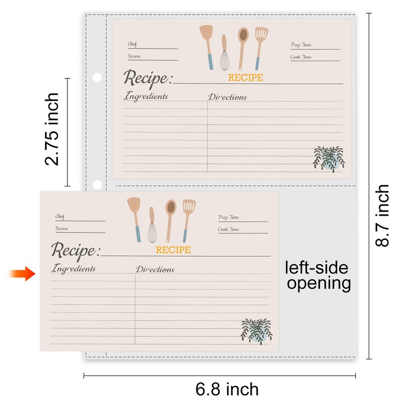 TAOLABV 50 Pack Recipe Card Page Protectors, Easy Storage, 4x6