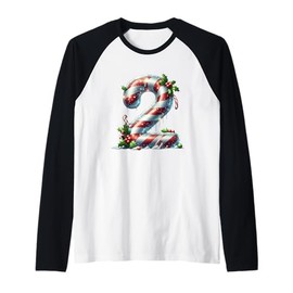 Christmas Candy Cane Number 2 Design Raglan Baseball Tee