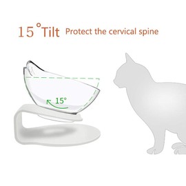 Luck Dawn Cat Elevated Bowl with Raised Stand, 15 Degree Tilted Design Neck Guard Stand Raised Pet Food Water Feeder Bowl for Cats or Small Dogs
