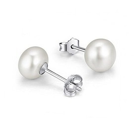 Rakumi Sterling Silver AAAA 6mm White Freshwater Pearl Studs Earrings