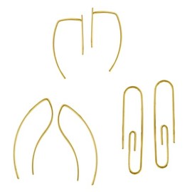 Silvershake 3-Pair 14K Yellow Gold Plated 925 Sterling Silver Paper Clip Verticle Bar and Curve Curvy Skinny Wire Minimalist Earrings, Small, Sterling Silver 14K Gold Plated, yellow gold plated