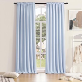 DONREN Patio Door Curtains 96 inch Length, Rod Pocket Top Thermal Insulated Blackout Panels Curtain Drapes for Sliding Glass Door (Light Blue, 60" Wide, 2 Panels)