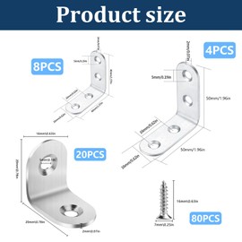 Pack of 28 Angle Connectors, Stainless Steel, Heavy Duty Angle Metal Angle 90 Degrees, Small Furniture Corner Connector for Attachment, Chair Angle, Furniture, Table, Chair, Bookcase, 16 x 20/30/50 mm