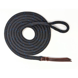 Knotty Girlz Premium 1/2" Samson EQ Braid Yacht Natural Horse Training Lead Rope with Eye Splice Loop. Option for 12' 14' or 16' (16ft, Black with Blue)