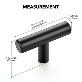 3 Pack Matte Black Cabinet Knobs 2 Inch - Black Drawer Knobs Single Hole Black T Bar Hardware Drawer Pulls for Kitchen Cabinets and Dressers