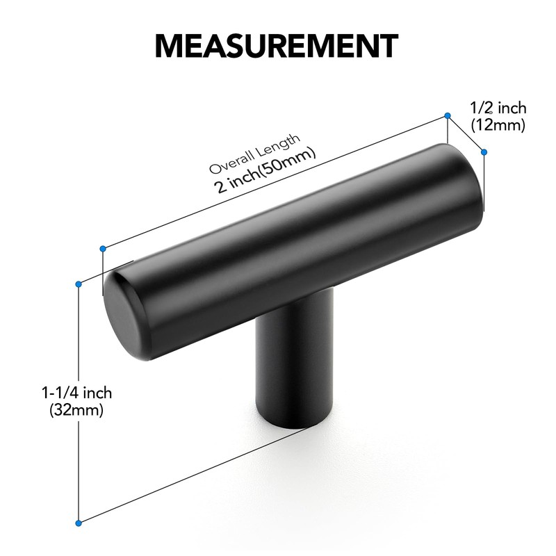 3 Pack Matte Black Cabinet Knobs 2 Inch - Black