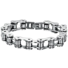 Oidea Men’s, Stainless Steel, Bicycle Chain Bracelet, 13 mm Wide, Biker-Style Link Bracelet, Polished Curb Chain Bracelet, Biker Motorcycle Chain, Black, Silver, Gold, Stainless Steel