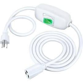 Heavy Duty 6.56 FT Long Extension Cord with LED Light Switch On/Off, 10A 125V 1250W SJTW 18AWG AC Electrical Power Cord,Indoor Use, UL Listed