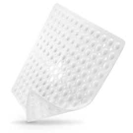 Pinzz Square Shower Mats Non Slip Anti Mould Bath Mats for Inside Bath Shower with Suction Cup Safety Bathroom Mat Machine Washable Shower Mat with Drain Holes,53x53CM(White)