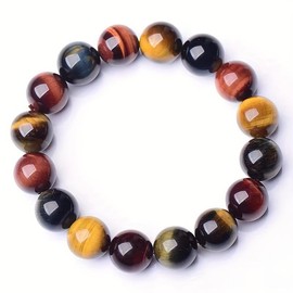 1PC [Tiger Eye Stone] 8mm Tiger Eye Stone Bracelet | Natural Stone | Triple Protection Three Color Tiger Eye Stone | Perfect Holiday Gift for Men & Women, Adjustable Length | Valentine's Day Gift, Autumn And Winter Layered Design
