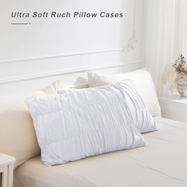 QSH White Ruched Pillow Shams King Size,2 Pack 20"x36" Pillow Sham,Shabby Boho Chic Bed Pillow Covers King Ultra Soft and Luxury Microfiber Pillowcases Set