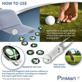 PinMart Luck of The Irish Bundle Pack of 9 Golf Ball Markers - Golf Accessories for Men and Women – Shamrocks and Fun Irish Clover Magnetic Golf Ball Markers Set of 9 Markers