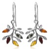 Navada 925 Solid Sterling Silver Multicolor Baltic Amber Marquise Leaves