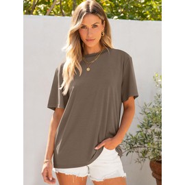 ANRABESS Womens Oversized T Shirts Short Sleeve Crewneck Tops Casual Loose Basic Tee Shirts 2025 Summer Outfits Trendy Clothes Light Brown X-Large