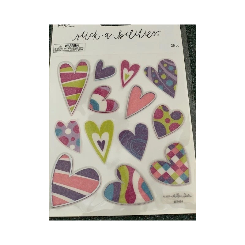 THE PAPER STUDIO STICKABILITIES STICKERS 2 SHEETS MULTI-COLOR HEARTS 26PCS