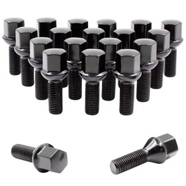 Wheel Accessories Parts Set of 20 Black 14x1.5 Lug Bolts Ball Seat (R12) 33mm Shank Length, M14 1.5 Thread, 17mm Hex Wheel Lug Bolts with Dual Hex Key (20, Black, M14x1.5)