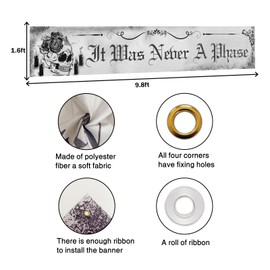 MEFENG Gothic It Was Never a Phase Banner – Old English Emo Banner – Fondo gótico de 30 cumpleaños – Banner de cumpleaños funerario para decoraciones de fiesta de cumpleaños 20, 30, 40, fiesta de gritos, calavera negra de 10 x 1 pie