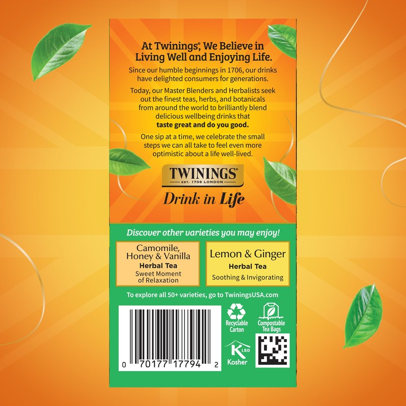 Twinings Decaffeinated Green Tea Individually Wrapped Bags, 20 Count (Pack