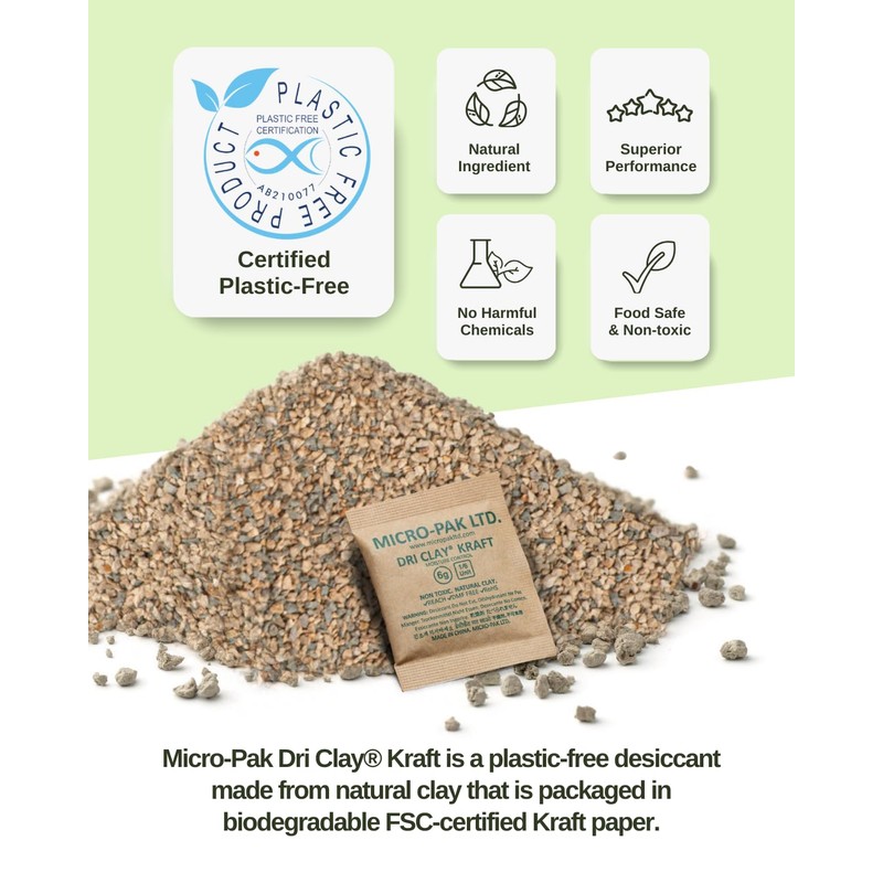 Micro-Pak Dri Clay Kraft, Highest Moisture Absorption Desiccant Packs, Silica