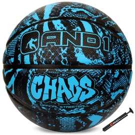 AND1 Chaos - Balón de Baloncesto y Bomba (Serie Jungle), tamaño Oficial 7 (29.5 Pulgadas), Hecho para Juegos de Baloncesto en Interiores y Exteriores (Azul/Negro)